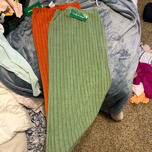 Green and burnt orange skirts